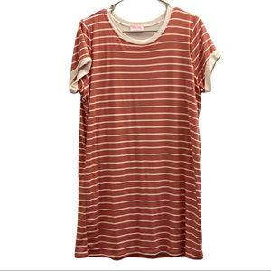 Pale pink and white striped tshirt dress